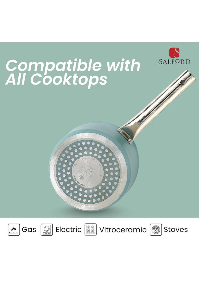 SALFORD Ceramic Sauce Pan | 1.75 L | 1.8 Qt | 16 cm | 6.3 Inch | Induction Compatible | Non-Stick | With Lid - Indya