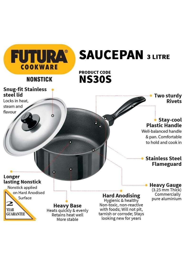 Hawkins Futura Saucepan | 3 L | 3.2 Qt | Non-Stick | With Lid - Indya