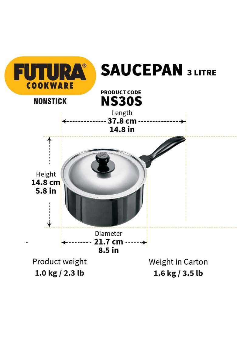 Hawkins Futura Saucepan | 3 L | 3.2 Qt | Non-Stick | With Lid - Indya