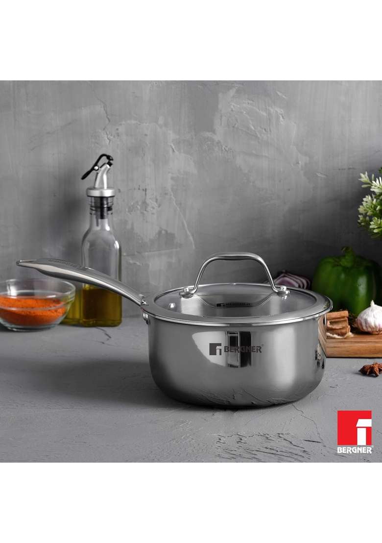 BERGNER Hitech Triply Non-Stick Saucepan | 1.6 L | 1.7 Qt | 16 cm | 6.3 Inch | Induction Compatible - Indya