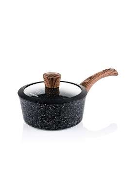 Westinghouse Black Marble Series Saucepan with Glass Lid | 18 cm | 7.1 Inch | Dishwasher Safe | Non-Stick