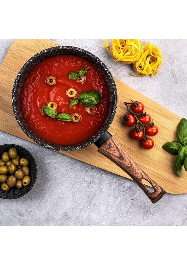 Westinghouse Black Marble Series Saucepan with Glass Lid | 18 cm | 7.1 Inch | Dishwasher Safe | Non-Stick - Indya