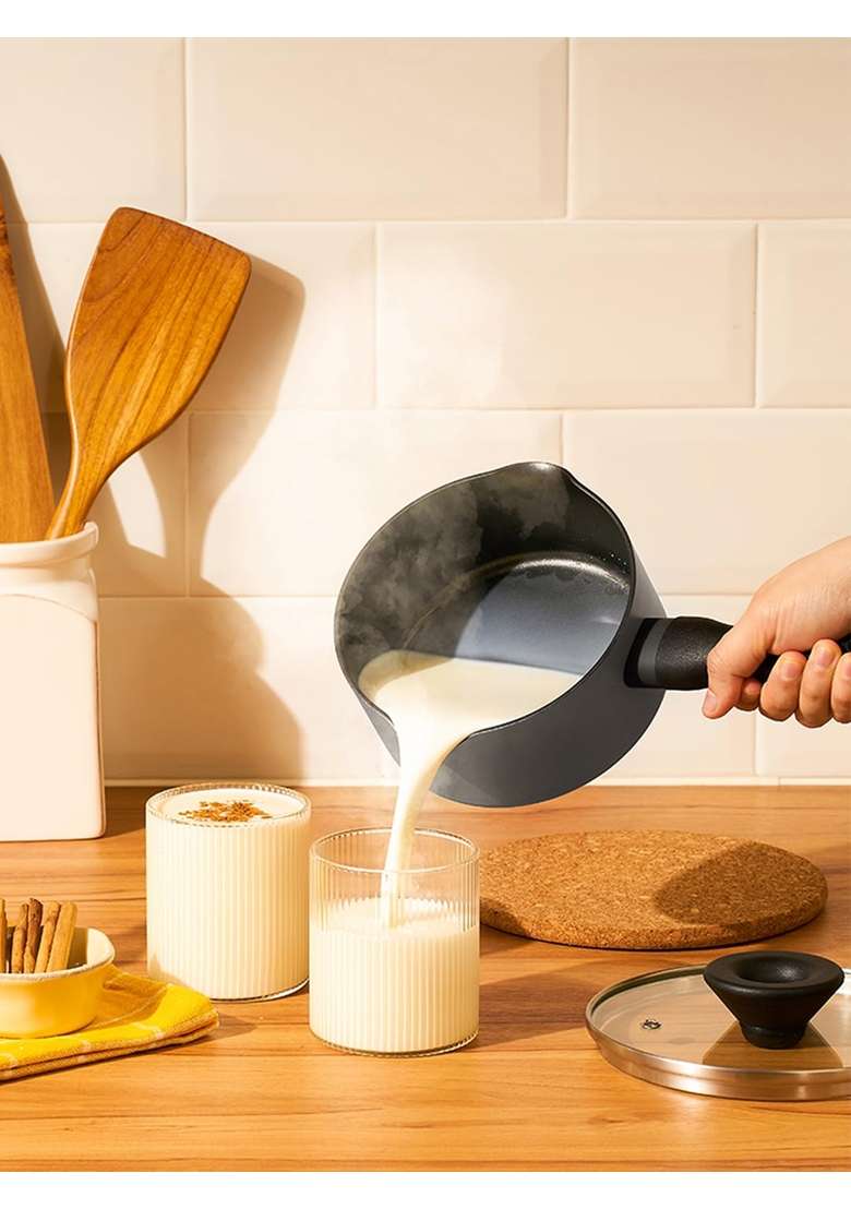 Meyer Bauhaus Aluminium Non-Stick Saucepan Milk Pan with Glass Lid | 1.5 L | 1.6 Qt | 16 cm | 6.3 Inch | Induction Compatible | Non-Toxic - Indya