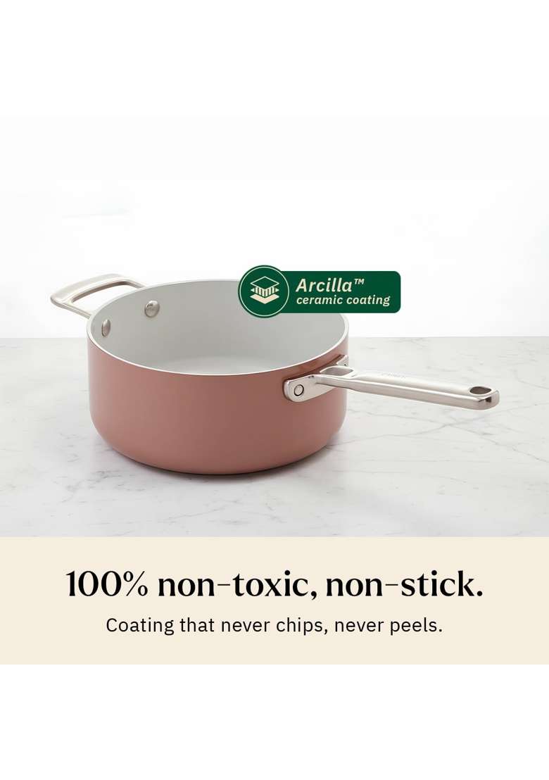 Ember Cookware Arcilla Ceramic Saucepan | 20 cm | 7.9 Inch | Induction Compatible | PFOA Free | Non-Stick - Indya