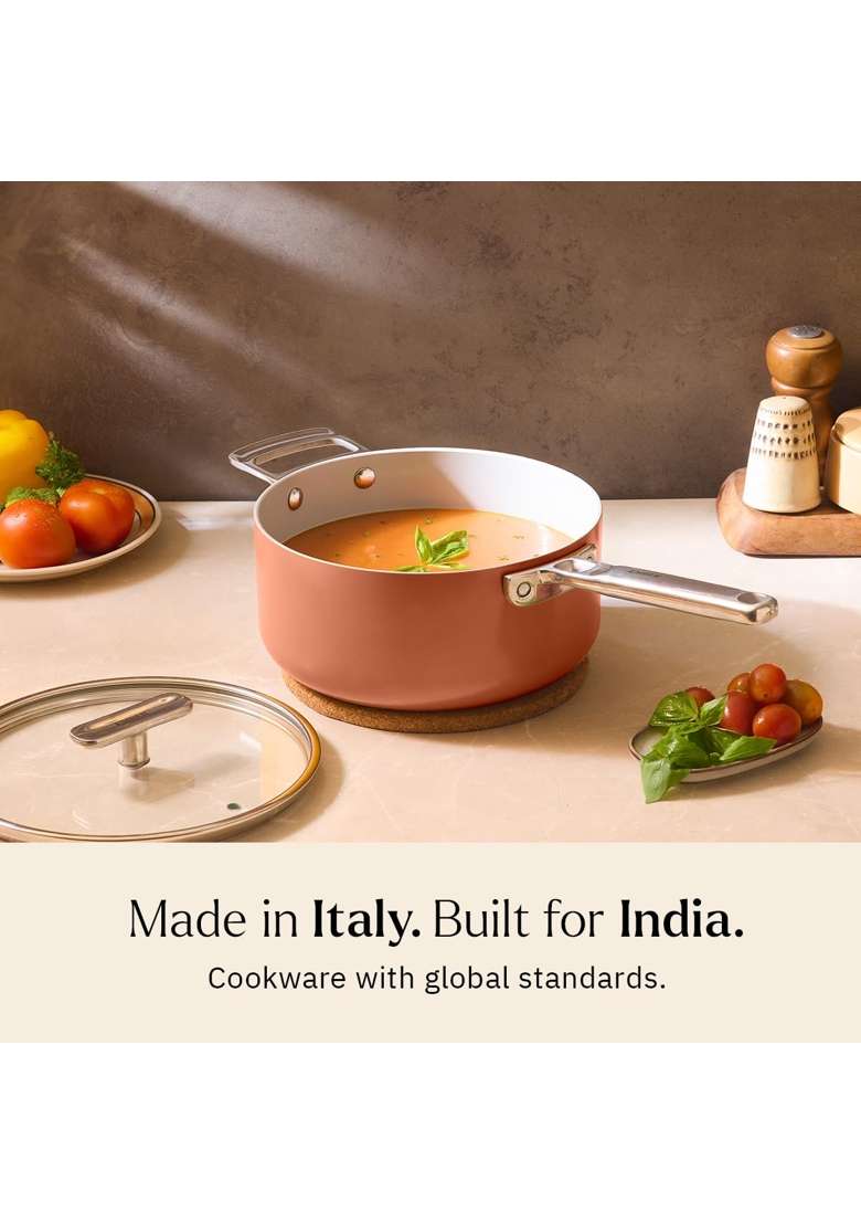 Ember Cookware Arcilla Ceramic Saucepan | 20 cm | 7.9 Inch | Induction Compatible | PFOA Free | Non-Stick - Indya