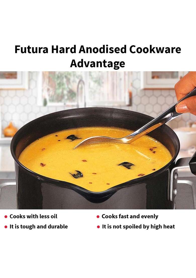 Hawkins Futura Hard Anodised Saucepan | 1 L | 1.1 Qt | 14 cm | 5.5 Inch | Non-Stick - Indya