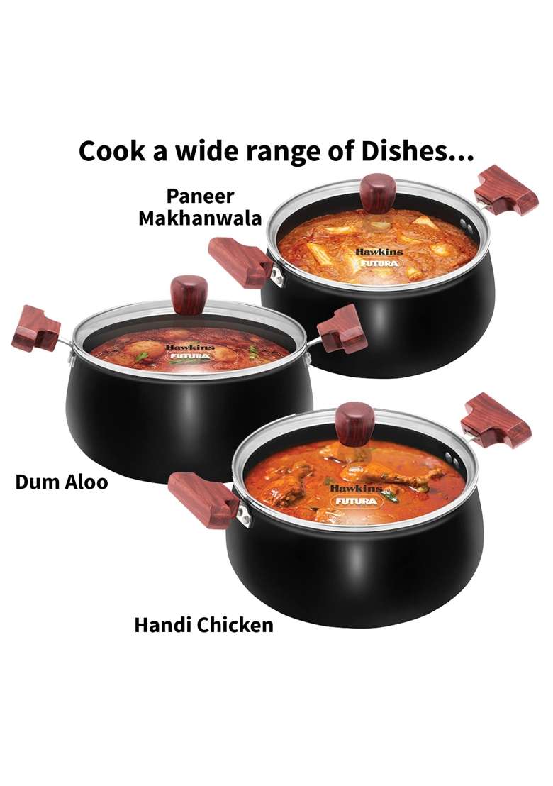 Hawkins Futura Non-Stick Cook in Serve Handi Cooking Pot | 4 L | 4.2 Qt | Induction Compatible | With Lid - Indya
