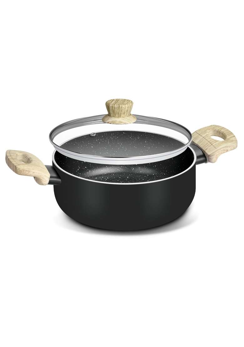 BERGNER Bellini Plus Aura 5-Layer Non-Stick Casserole with Glass Lid | 2.5 L | 2.6 Qt | 20 cm | 7.9 Inch | Induction Compatible - Indya