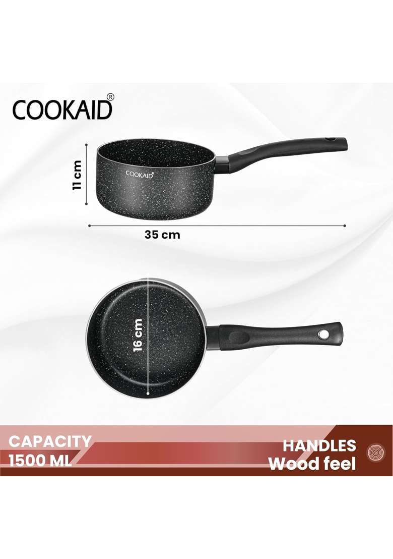 COOKAID Neo Glide Series Non Stick PTFE Sauce Pan | 1.5 L | 1.6 Qt | 16 cm | 6.3 Inch | Induction Compatible - Indya
