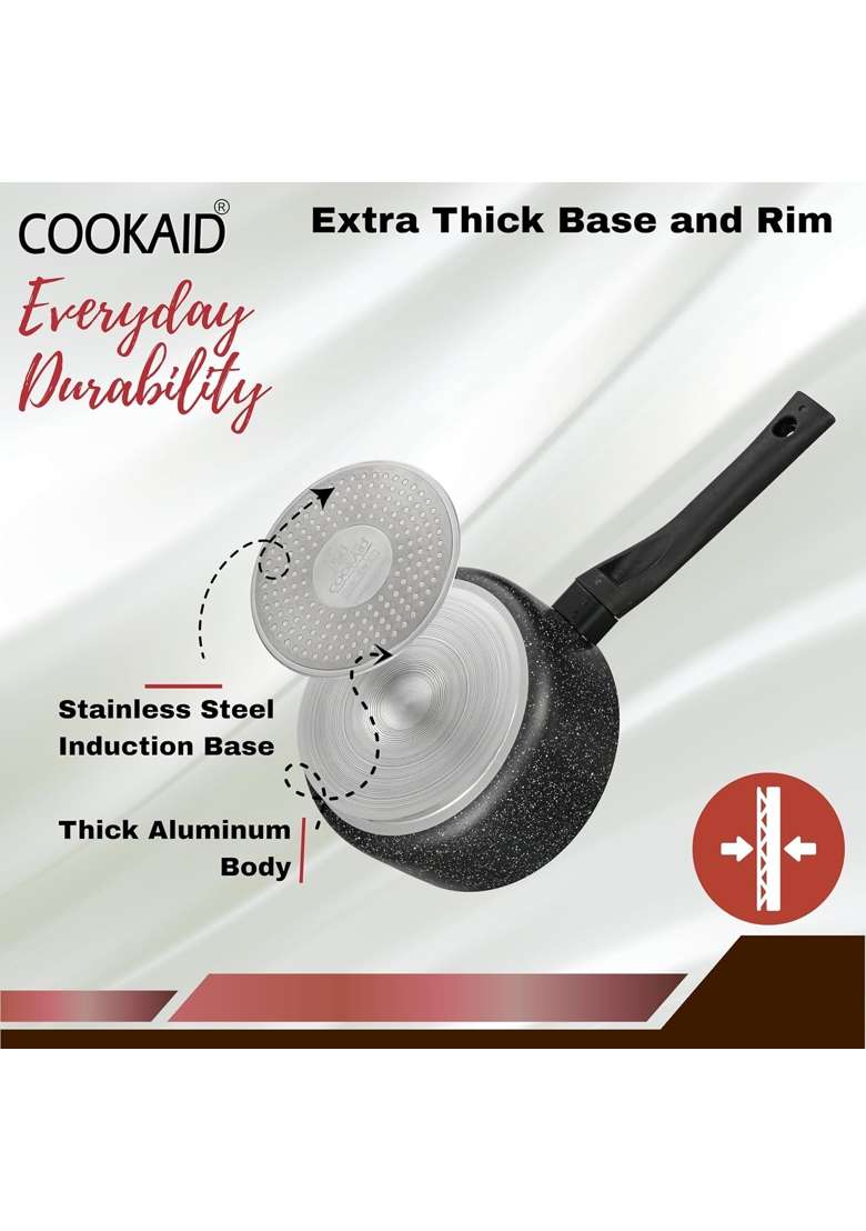 COOKAID Neo Glide Series Non Stick PTFE Sauce Pan | 1.5 L | 1.6 Qt | 16 cm | 6.3 Inch | Induction Compatible - Indya