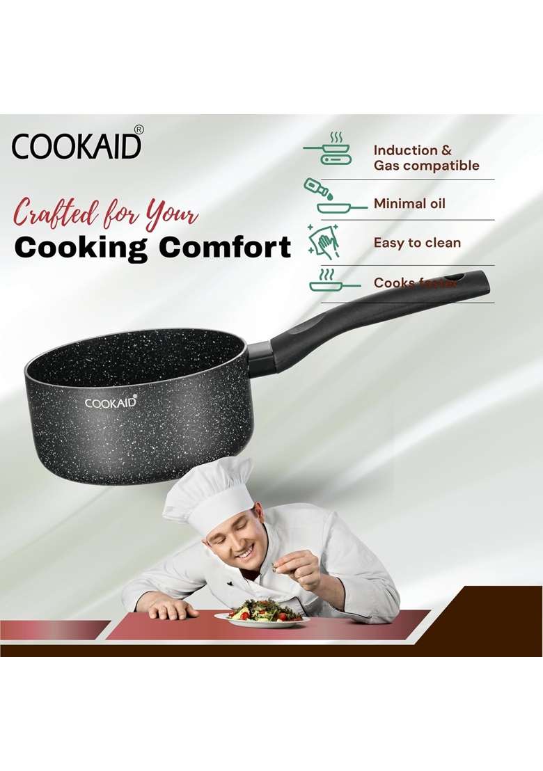 COOKAID Neo Glide Series Non Stick PTFE Sauce Pan | 1.5 L | 1.6 Qt | 16 cm | 6.3 Inch | Induction Compatible - Indya