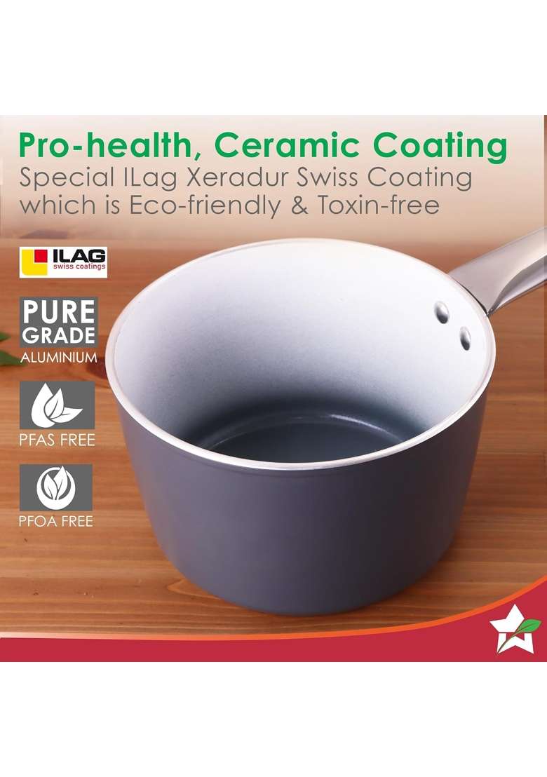 Wonderchef Eco-Glide Saucepan Chemical-Free Ceramic Coating | 1.75 L | 1.8 Qt | 16 cm | 6.3 Inch | Induction Compatible | Non-Toxic - Indya