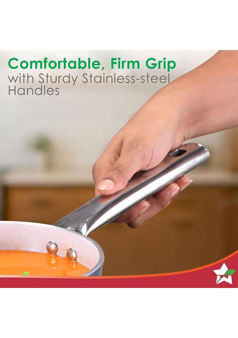Wonderchef Eco-Glide Saucepan Chemical-Free Ceramic Coating | 1.75 L | 1.8 Qt | 16 cm | 6.3 Inch | Induction Compatible | Non-Toxic - Indya