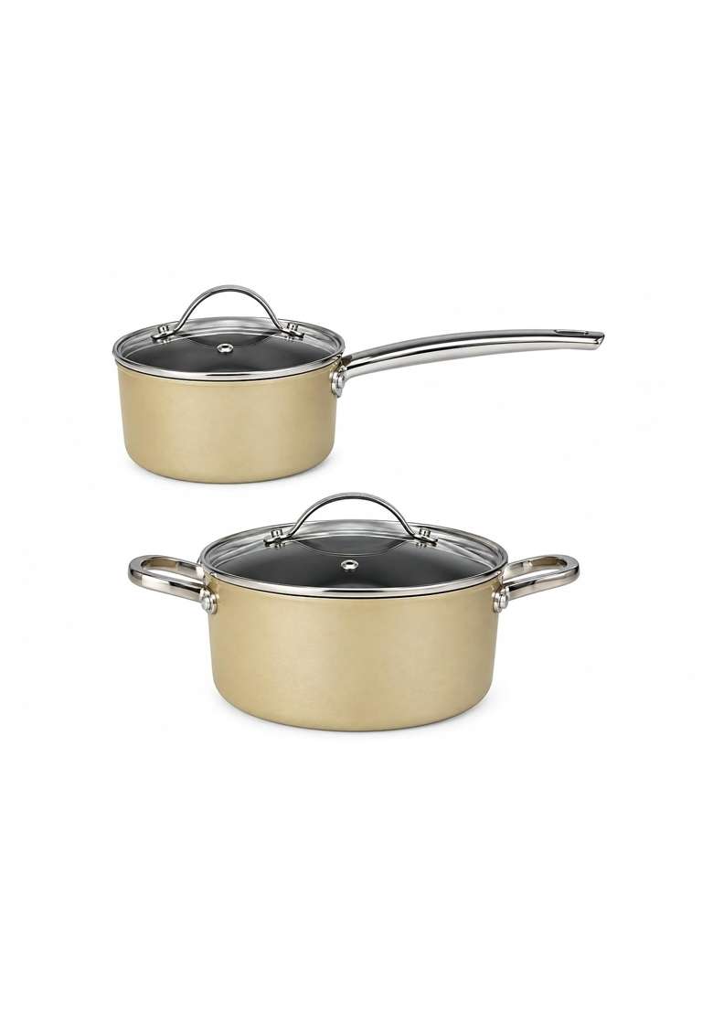 PLUMM Get Plumm Sauce Pan and Cooking Pot Combo Set with Glass Lids | 18 cm | 7.1 Inch | Non-Stick | With Lid - Indya