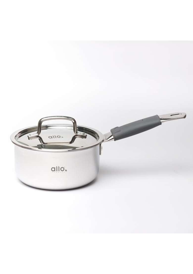 Allo Triply Stainless Steel TriPly Sauce Pan | 1 L | 1.1 Qt | 14 cm | 5.5 Inch | Induction Compatible | Non-Stick | With Lid - Indya