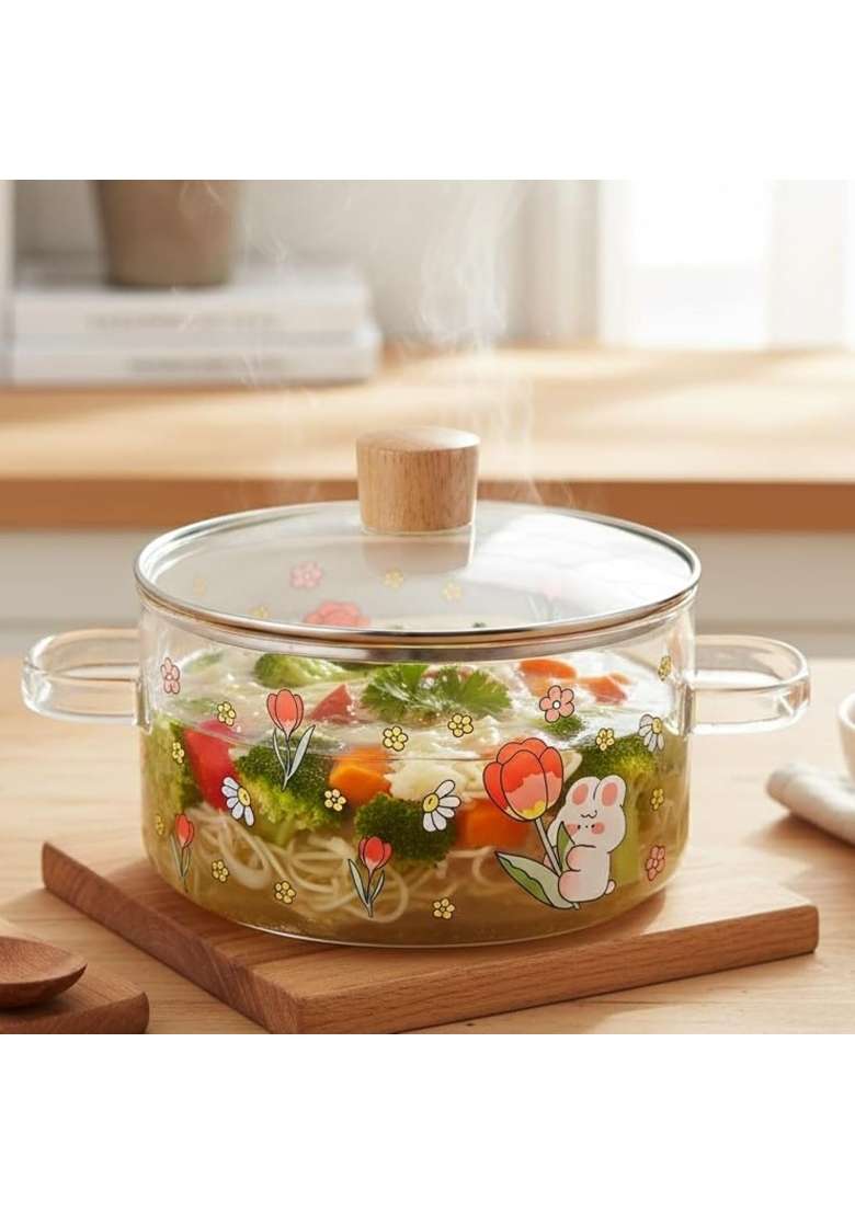 The Better Home Zeno Borosilicate Glass Cookware for Gas Stove | 1.45 L | 1.5 Qt | Non-Stick | With Lid - Indya