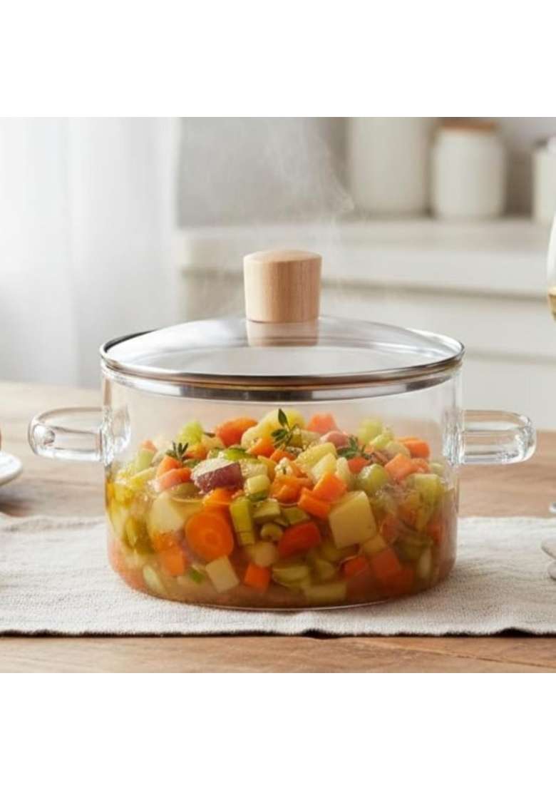 The Better Home Zeno Borosilicate Glass Cookware for Gas Stove | 1.45 L | 1.5 Qt | With Lid - Indya