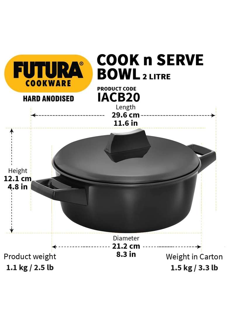 Hawkins Aluminium Futura Cook N Serve Bowl | 2 L | 2.1 Qt - Indya