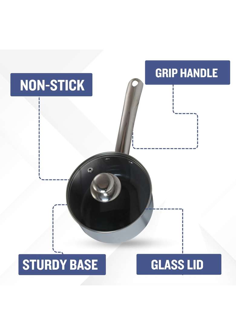 PLUMM Get Plumm Sauce Pan | 1.5 L | 1.6 Qt | 16 cm | 6.3 Inch | Induction Compatible | Non-Stick | With Lid - Indya