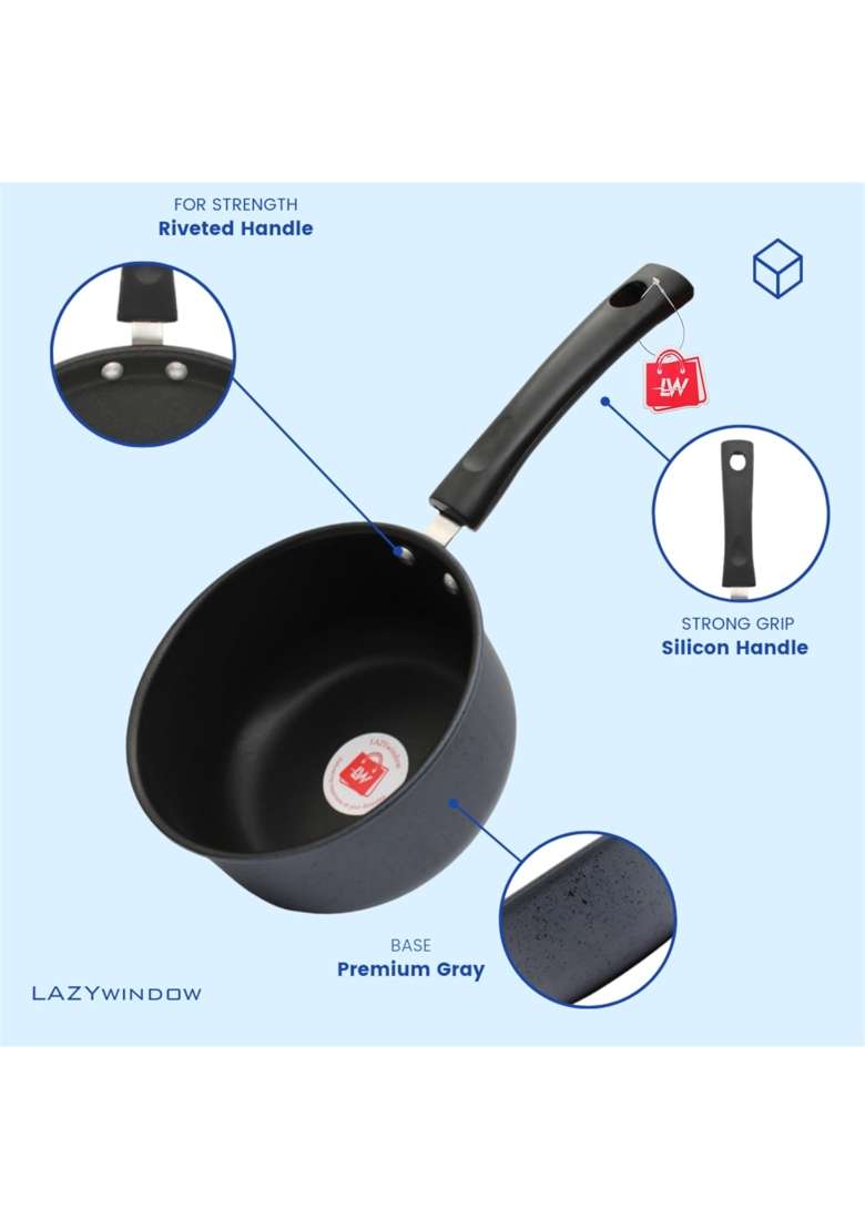 LAZYwindow Nonstick Sauce Pan with Tea Strainer Combo Pack | 1.5 L | 1.6 Qt - Indya
