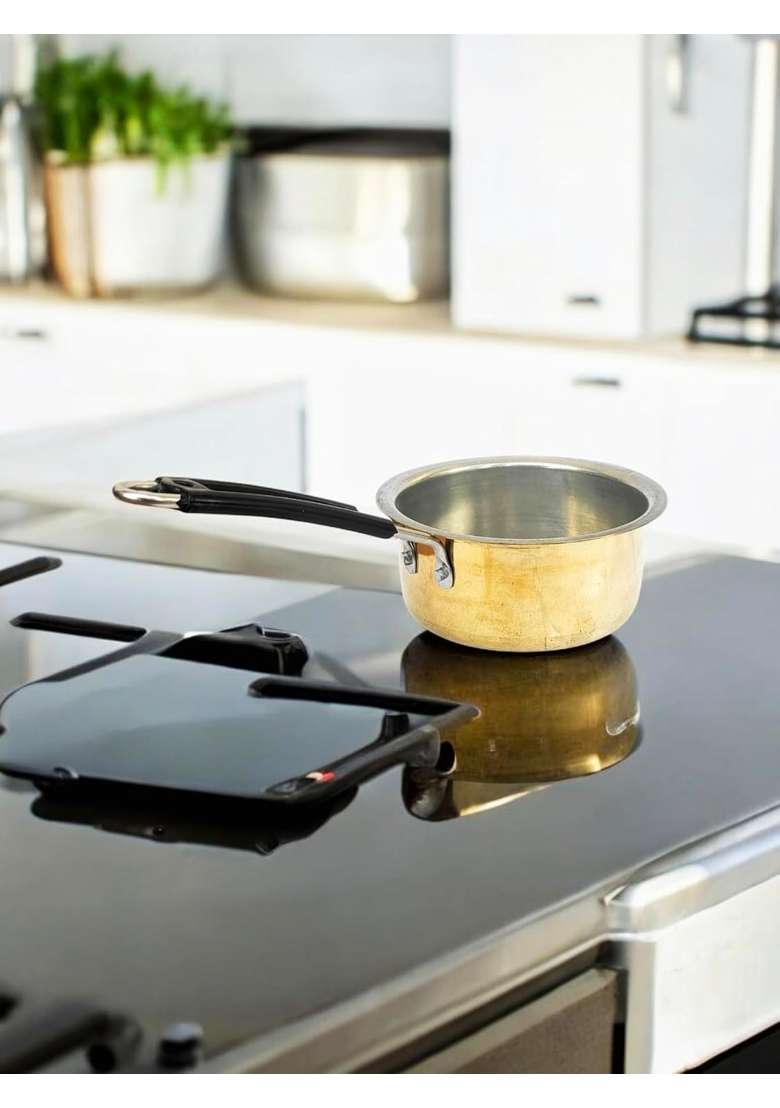 Blissful Decor Brass Saucepan 100 Pure Brass Pan Sauce Pan Chai Milk Pot Tapeli Patila | 1.5 L | 1.6 Qt | Non-Toxic | Non-Stick - Indya