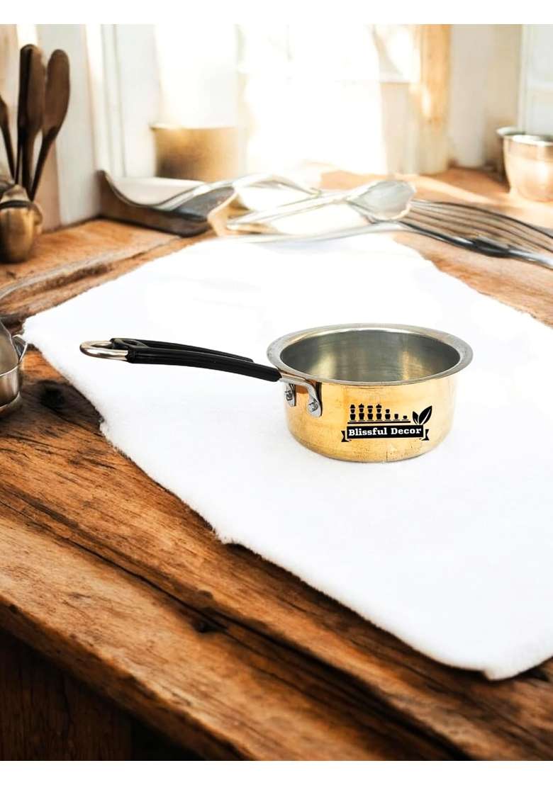 Blissful Decor Brass Saucepan 100 Pure Brass Pan Sauce Pan Chai Milk Pot Tapeli Patila | 1.5 L | 1.6 Qt | Non-Toxic | Non-Stick - Indya