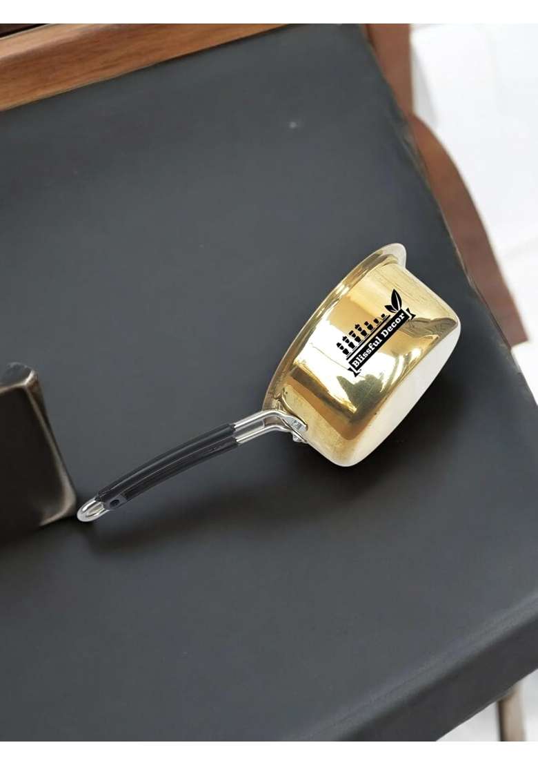 Blissful Decor Brass Saucepan 100 Pure Brass Pan Sauce Pan Chai Milk Pot Tapeli Patila | 1.5 L | 1.6 Qt | Non-Toxic | Non-Stick - Indya