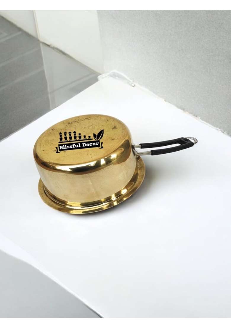 Blissful Decor Brass Saucepan 100 Pure Brass Pan Sauce Pan Chai Milk Pot Tapeli Patila | 1.5 L | 1.6 Qt | Non-Toxic | Non-Stick - Indya