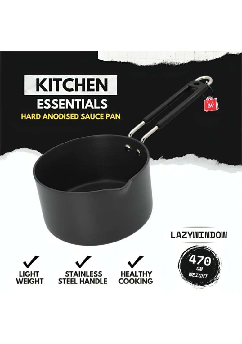 LAZYwindow Hard Anodised Sauce Pan | 1.5 L | 1.6 Qt | Induction Compatible | Non-Toxic - Indya