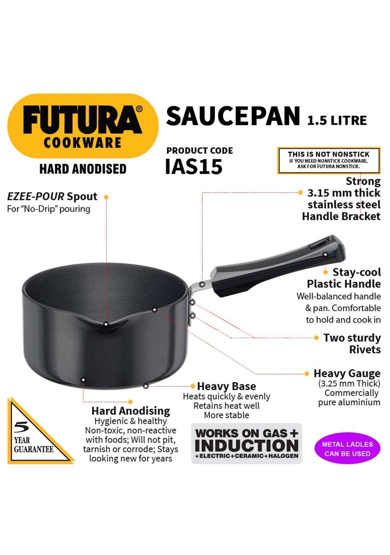 Hawkins Futura Saucepan | 1.5 L | 1.6 Qt | Induction Compatible - Indya