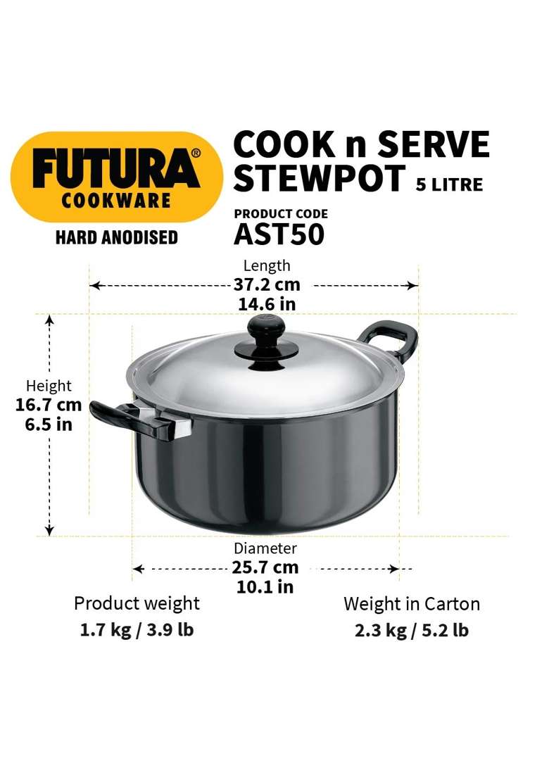 Hawkins Futura Cook N Serve Stewpot | 5 L | 5.3 Qt | With Lid - Indya