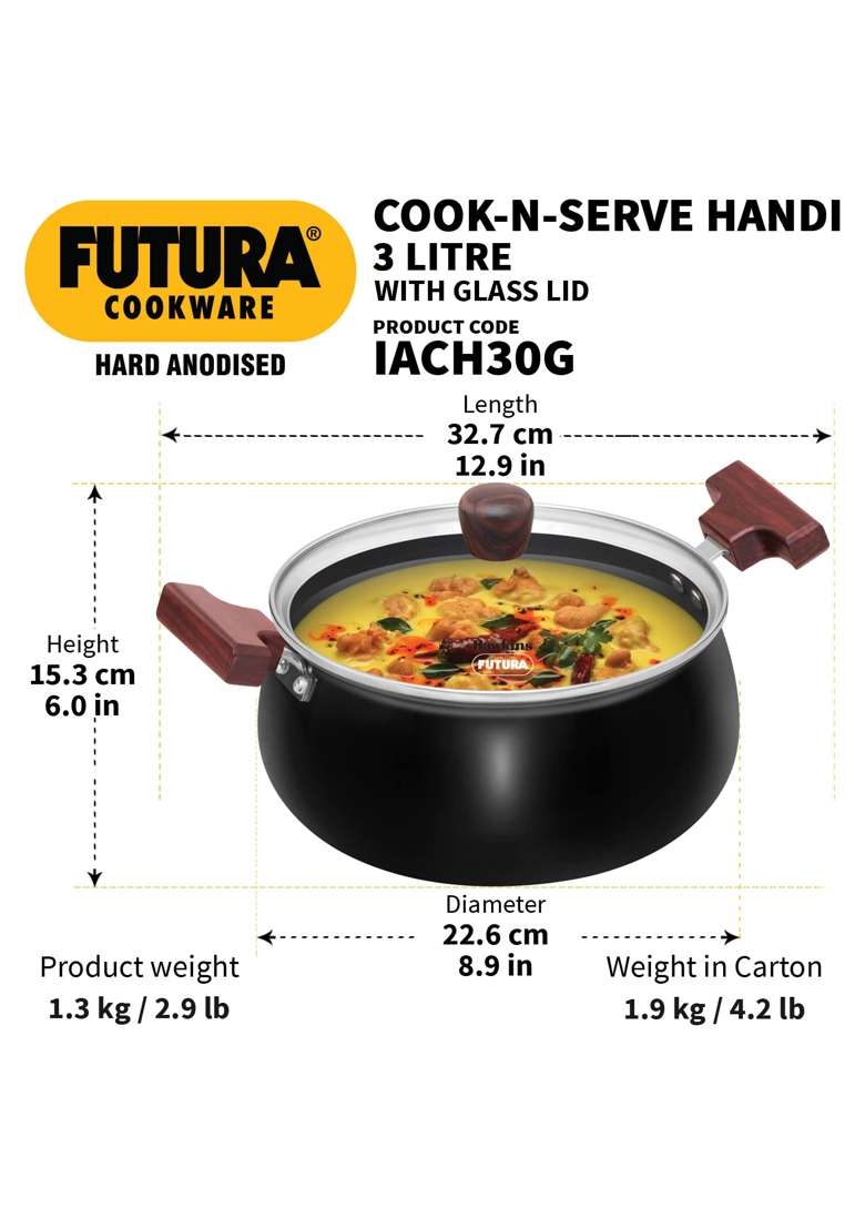 Hawkins Futura Cook N Serve Handi Cooking Pot | 3 L | 3.2 Qt | Induction Compatible | With Lid - Indya