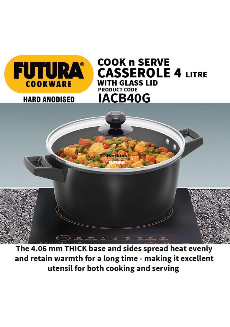 Hawkins Futura Cook N Serve Casserole | 4 L | 4.2 Qt | With Lid - Indya