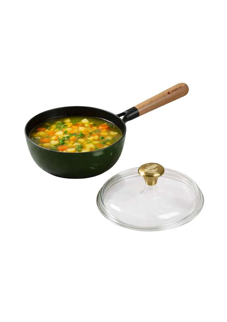 CUMIN CO. Enamel Cast Iron Sauce Pan with Lid | 1.5 L | 1.6 Qt | 18 cm | 7.1 Inch | Induction Compatible | Non-Toxic - Indya