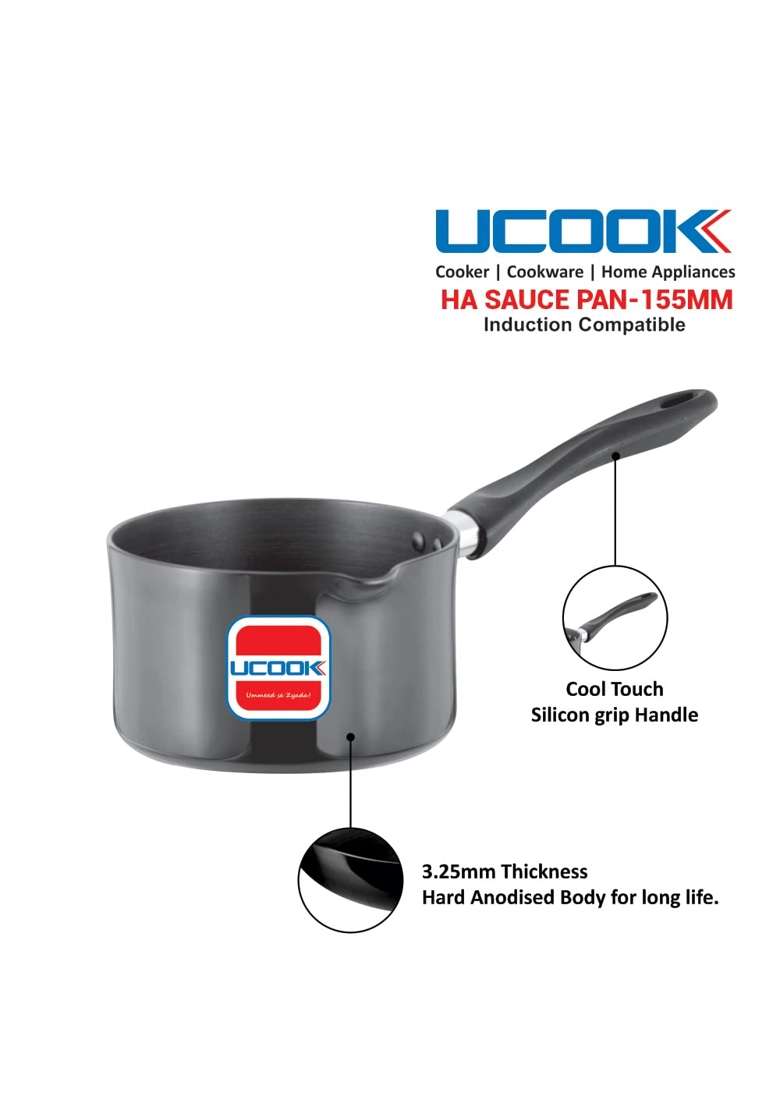 UCOOK By United Ekta Group Hard Anodised Induction Base Saucepan | 1.5 L | 1.6 Qt - Indya