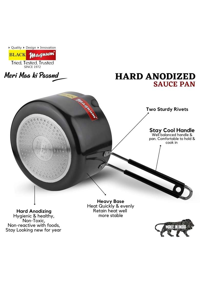 Black Magnum Pro Ibsphl- Saucepan | 1.5 L | 1.6 Qt | With Lid - Indya