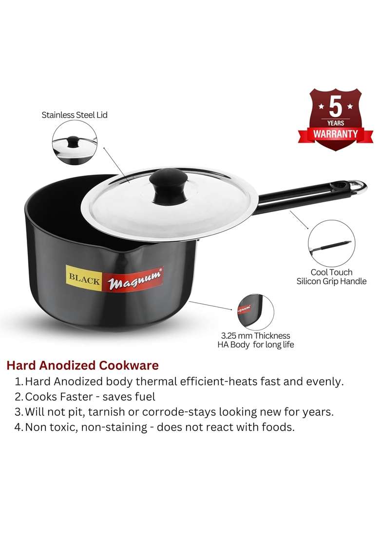 Black Magnum Pro Ibsphl- Saucepan | 1.5 L | 1.6 Qt | With Lid - Indya