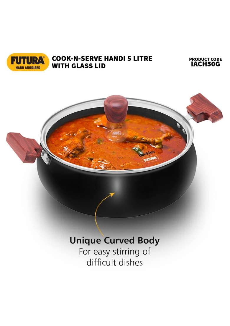 Hawkins Futura Cook N Serve Handi Cooking Pot | 5 L | 5.3 Qt | Induction Compatible | With Lid - Indya