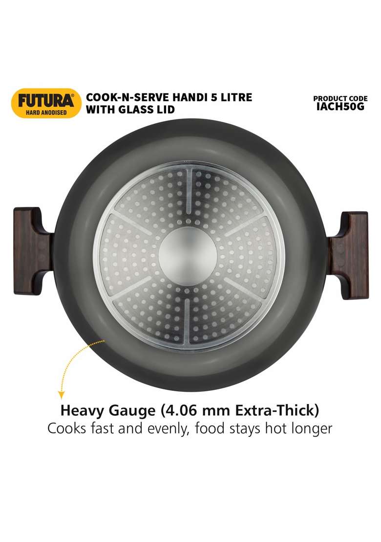 Hawkins Futura Cook N Serve Handi Cooking Pot | 5 L | 5.3 Qt | Induction Compatible | With Lid - Indya
