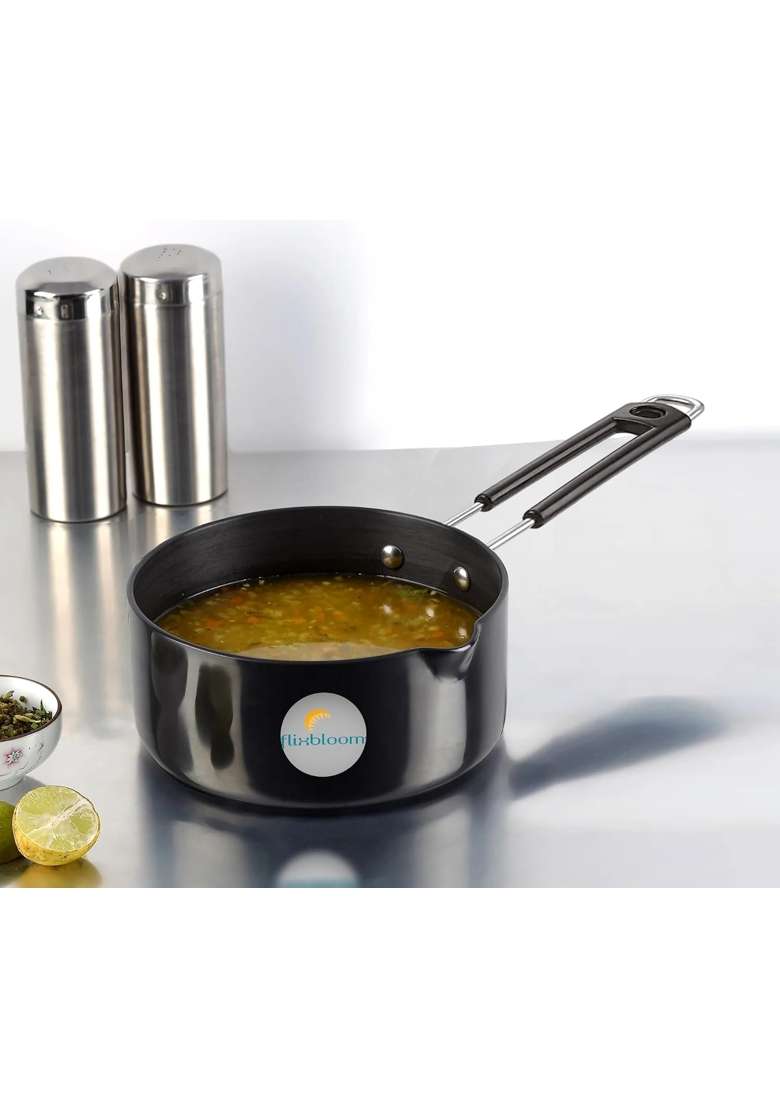 FLIXBLOOM Cosmic Black Hard Anodised Utensil Cookware Induction Base Kitchen Sauce Pan | 1 L | 1.1 Qt - Indya