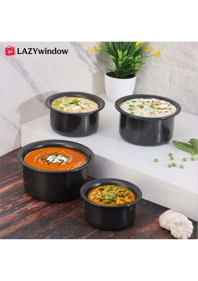 LAZYwindow Hard Anodised Tope Cooking Pot | 3 L | 3.2 Qt | Pack of 2 - Indya