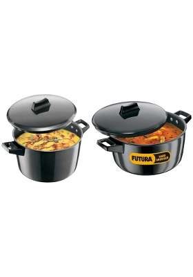 Hawkins Futura Cook N Serve and Cook N Serve Hard Anodised Saucepan with Hard Lid Black | 5 L | 5.3 Qt