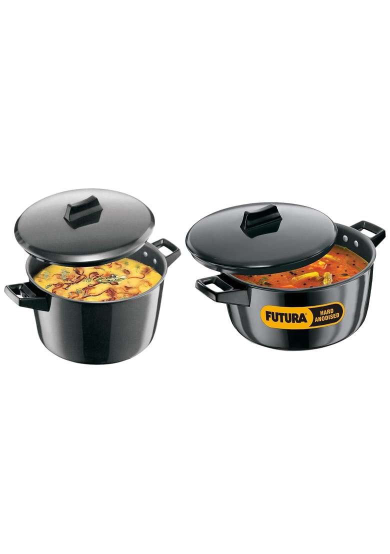 Hawkins Futura Cook N Serve and Cook N Serve Hard Anodised Saucepan with Hard Lid Black | 5 L | 5.3 Qt - Indya