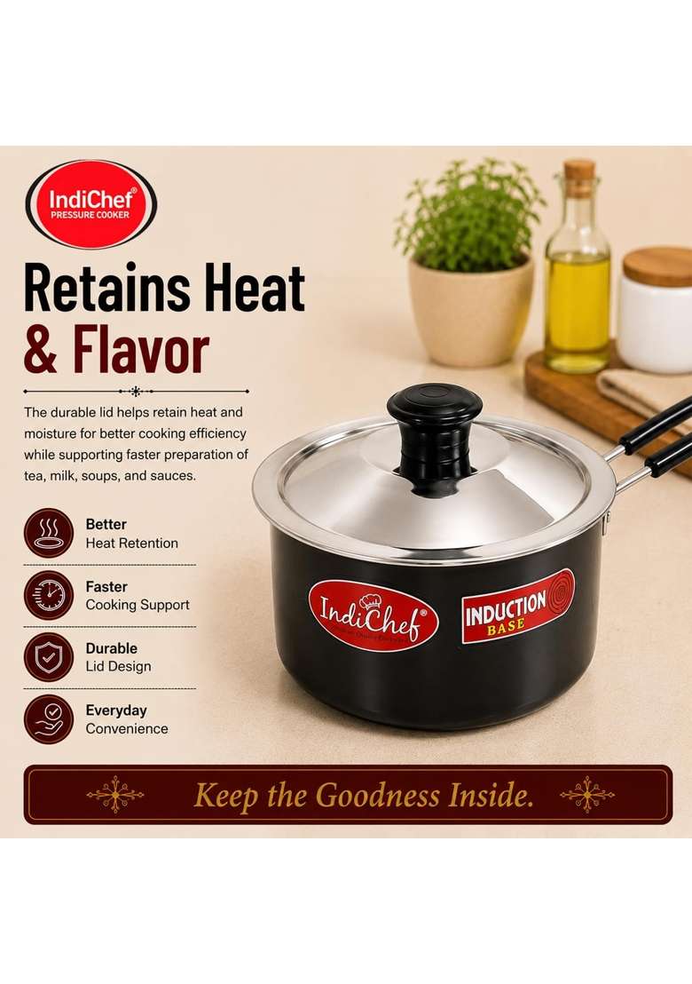 IndiChef Hard Anodised Saucepan Tea Pan Milk Pan | 2 L | 2.1 Qt | Induction Compatible - Indya