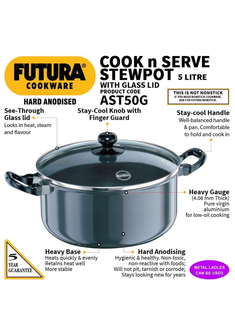 Hawkins Futura Cook N Serve Stewpot | 5 L | 5.3 Qt | With Lid - Indya