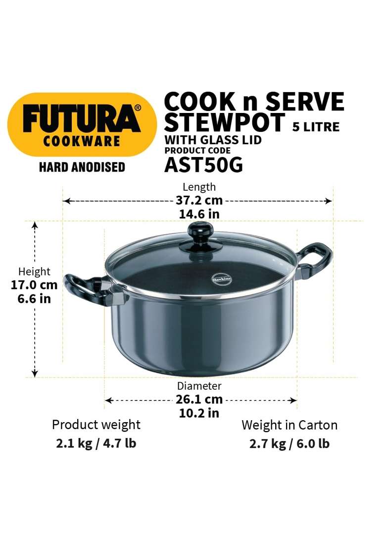 Hawkins Futura Cook N Serve Stewpot | 5 L | 5.3 Qt | With Lid - Indya
