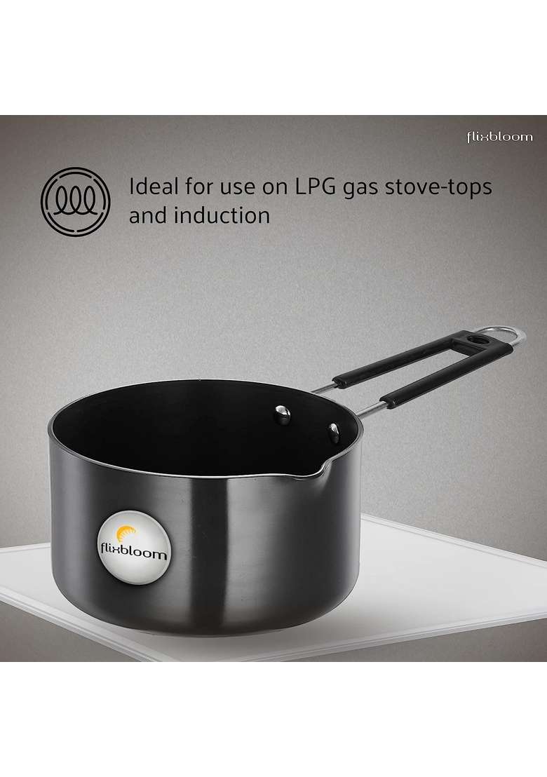 FLIXBLOOM Induction and LPG Gas Stovetop Suitable Hard Anodised Saucepan | 1.2 L | 1.3 Qt - Indya