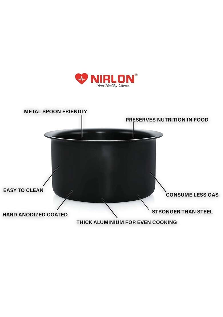 NIRLON Hard Anodised Cook Tope Cooking Pot Gas Stove Compatible Boiling Tope Patila | 1.8 L | 1.9 Qt - Indya