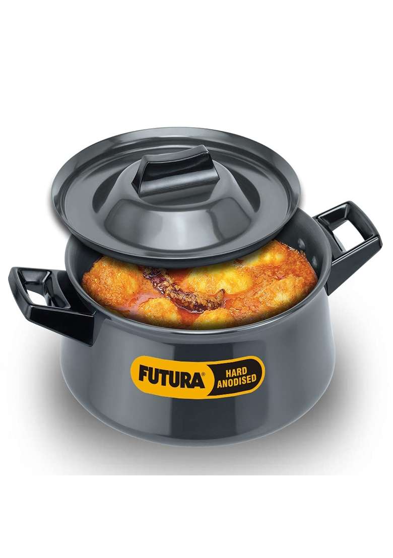 Hawkins Futura Hard Anodised Handi Cooking Pot with Lid Black Aluminium and Hawkins Futura 1 Cup | 3 L | 3.2 Qt - Indya