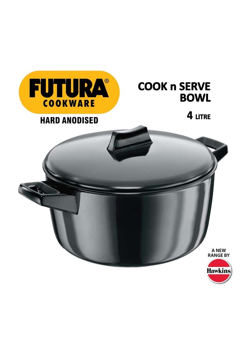 Hawkins Futura Hard Anodised Metal Handi Cooking Pot Sauce Pan | 3 L | 3.2 Qt - Indya